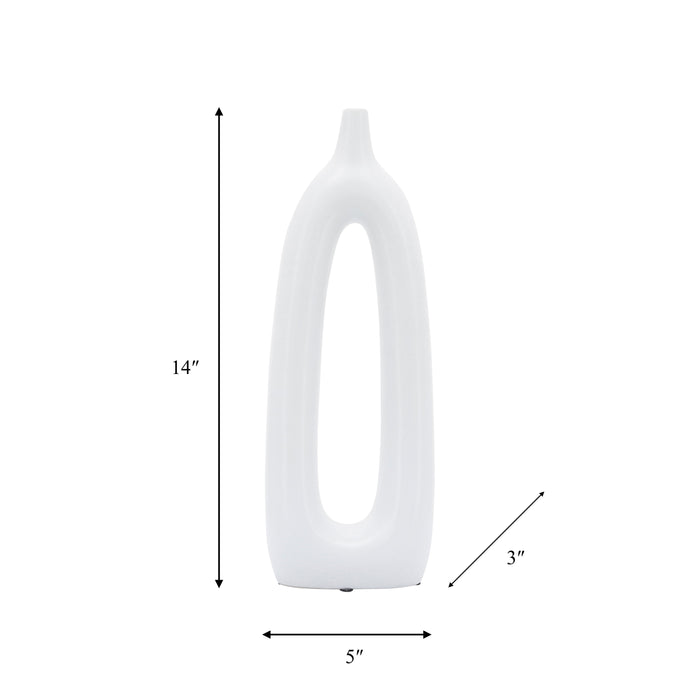 Ceramic 14\" Open Cut-Out Vase - White