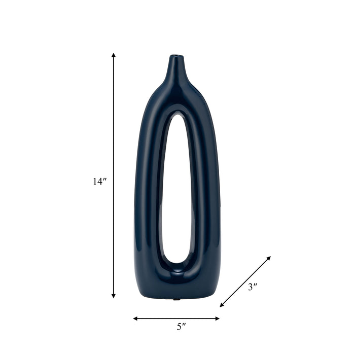 Ceramic 14\" Open Cut-Out Vase - Blue