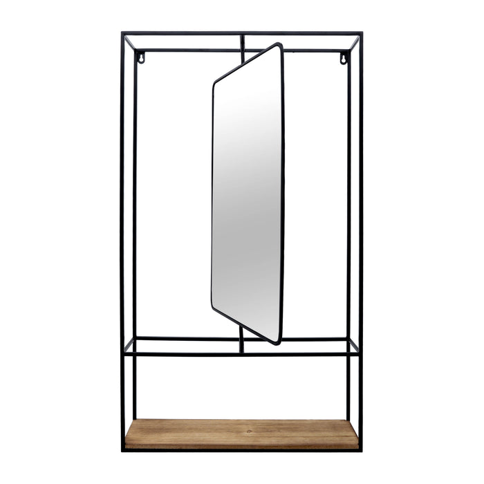 Wood and Metal 36\" Wall Shelf with Mirror - Black and Brown 