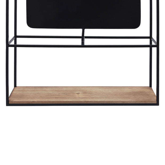 Wood and Metal 36\" Wall Shelf with Mirror - Black and Brown 