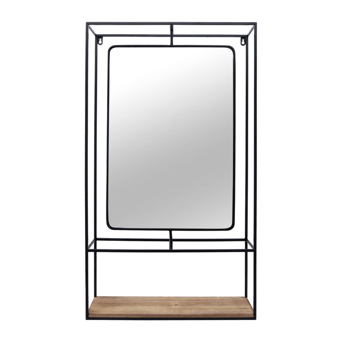 Wood and Metal 36\" Wall Shelf with Mirror - Black and Brown 