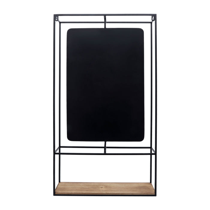 Wood and Metal 36\" Wall Shelf with Mirror - Black and Brown 