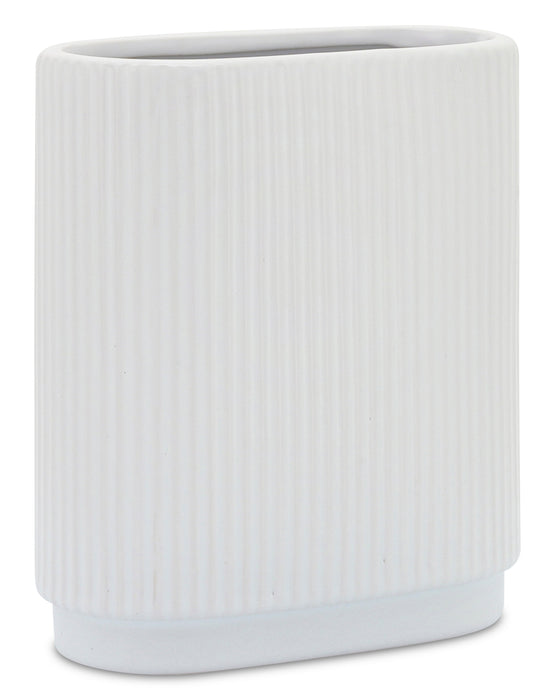 White 8\" Ceramic Ridged Vase