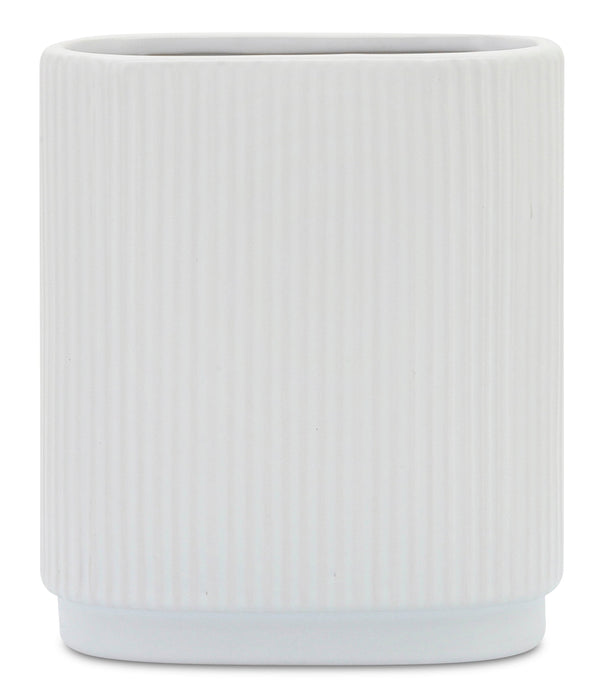 White 8\" Ceramic Ridged Vase