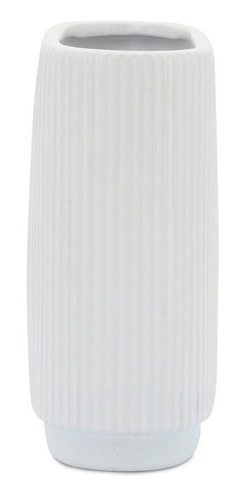 White 8\" Ceramic Ridged Vase