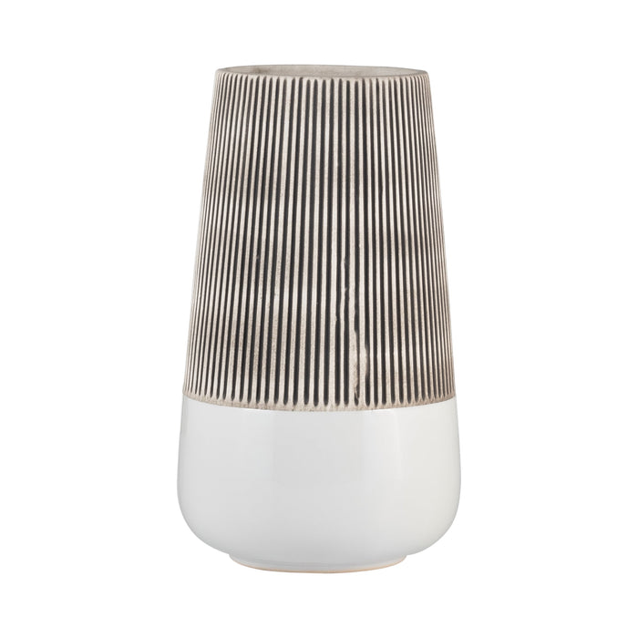 Ceramic 10\" Ridged Vase - Ivory