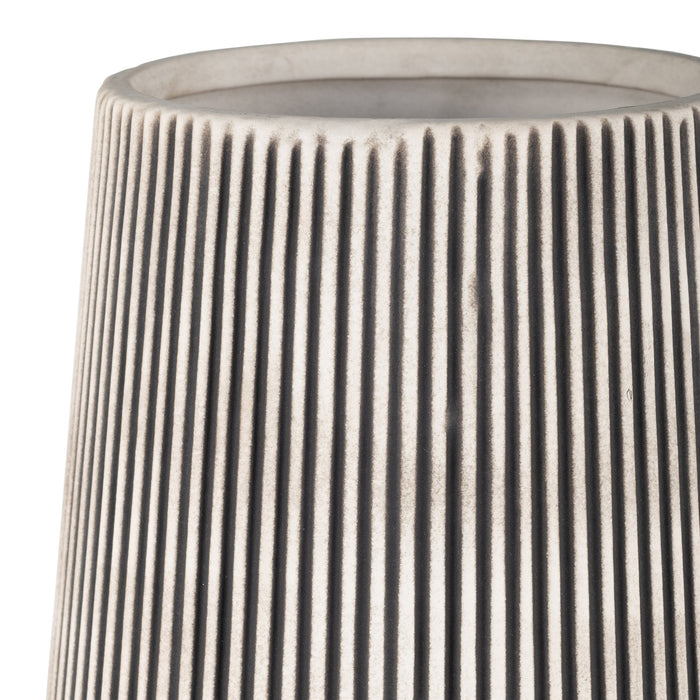 Ceramic 10\" Ridged Vase - Ivory