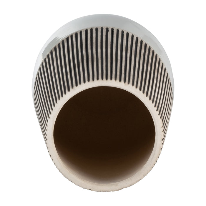 Ceramic 10\" Ridged Vase - Ivory