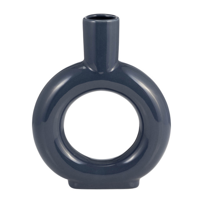 Ceramic 9\" Round Cut-Out Vase - Cobalt Blue