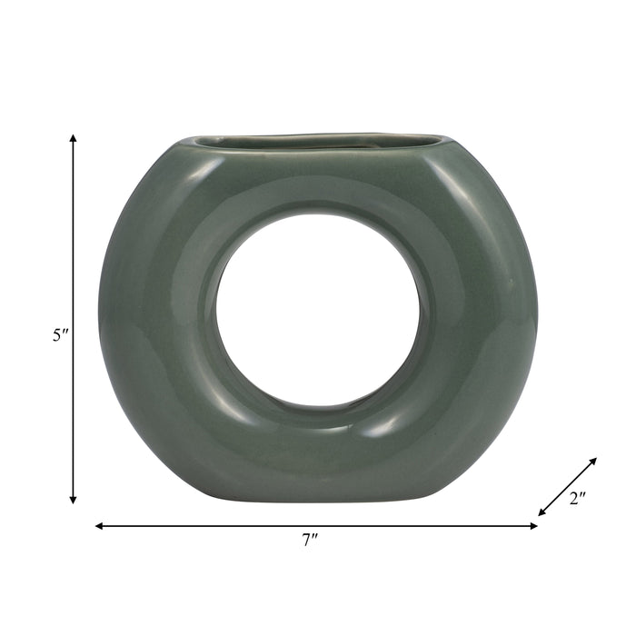 Ceramic 5\" Donut Vase - Dark Sage