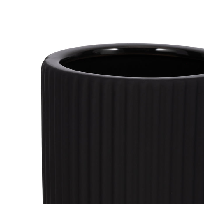 Ceramic 7\" Ridged Vase - Black