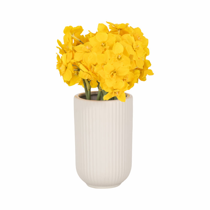 Ceramic 7\" Ridged Vase - White