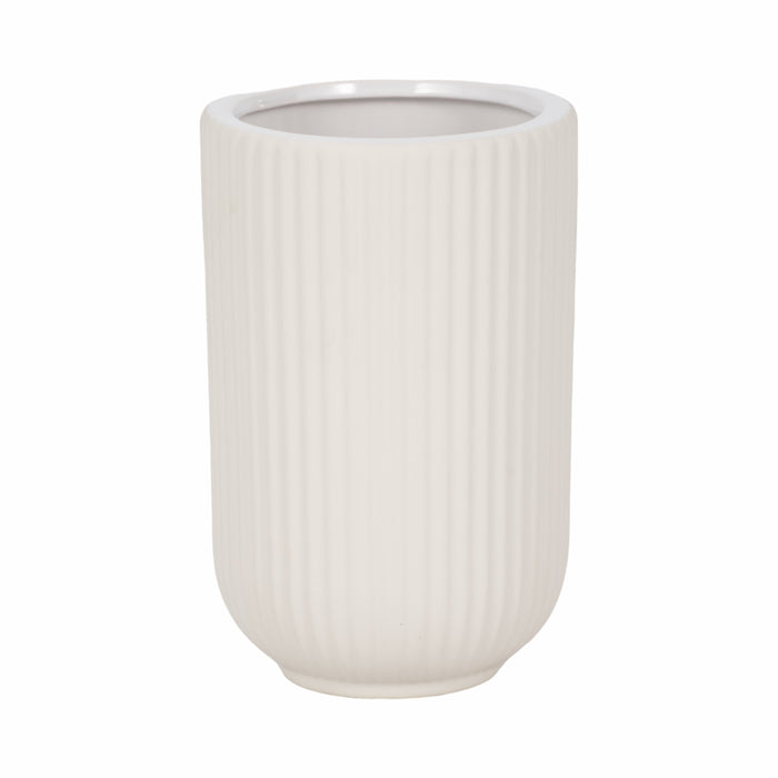 Ceramic 7\" Ridged Vase - White