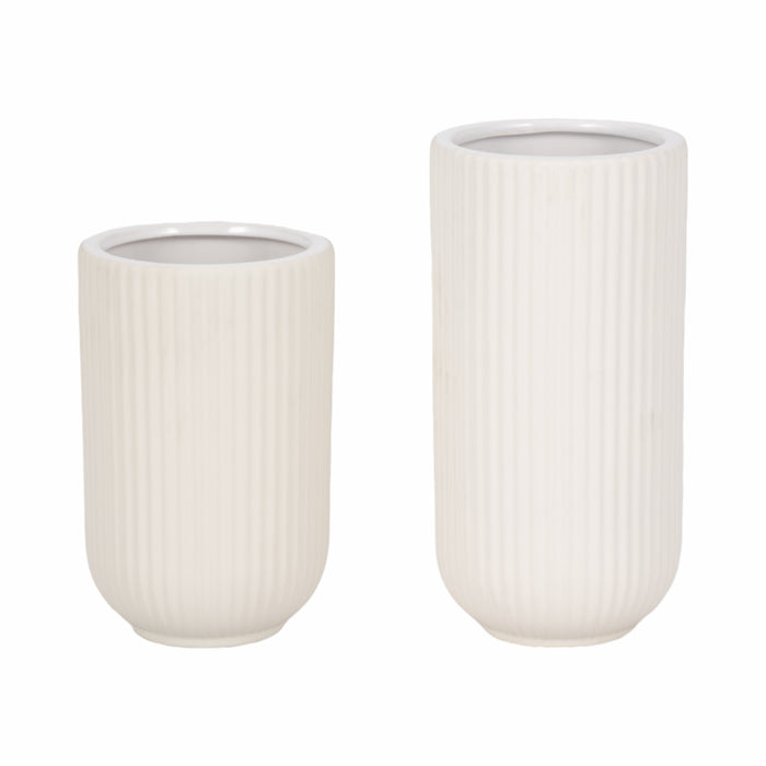 Ceramic 7\" Ridged Vase - White