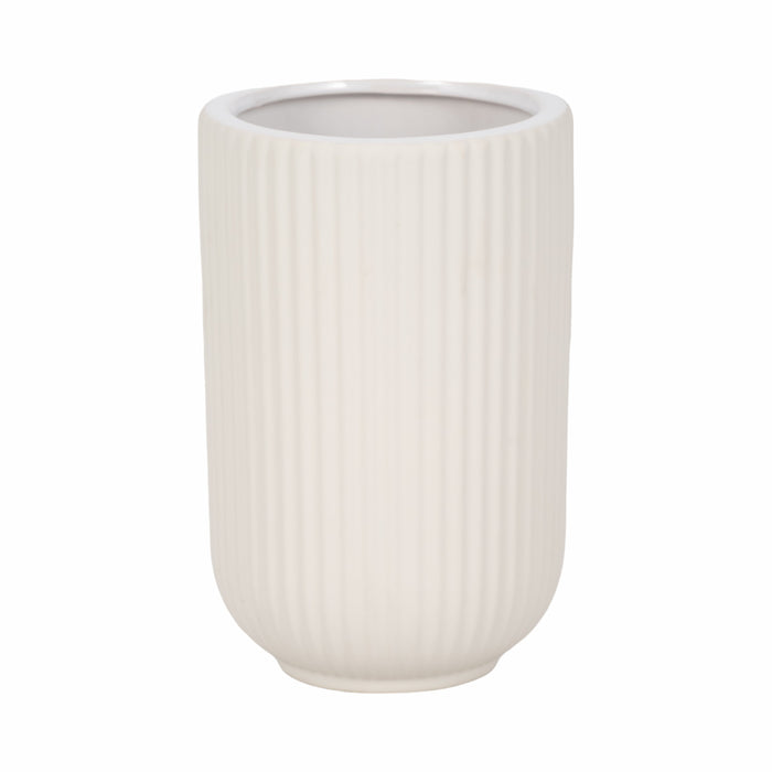 Ceramic 7\" Ridged Vase - White