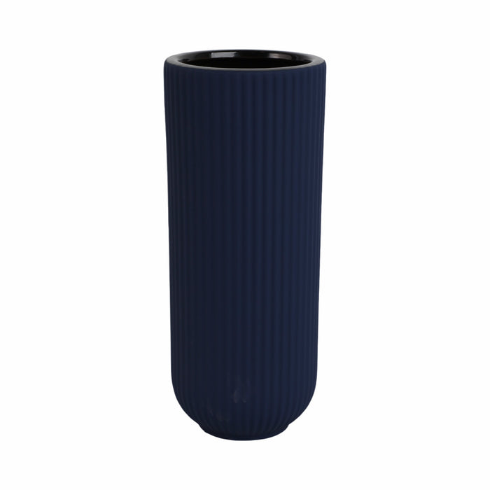 Ceramic 11\" Ridged Vase - Navy