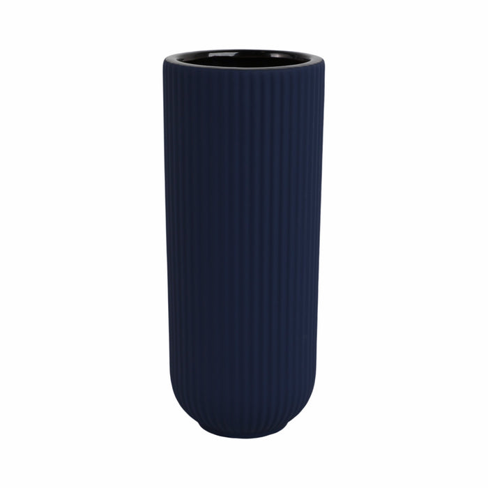 Ceramic 11\" Ridged Vase - Navy