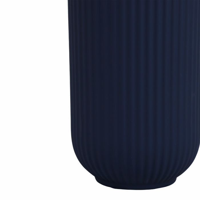 Ceramic 11\" Ridged Vase - Navy