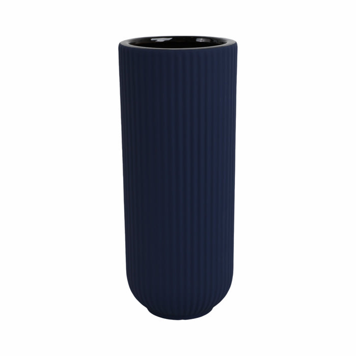 Ceramic 11\" Ridged Vase - Navy