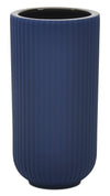 Navy 9\" Ceramic Ridged Vase