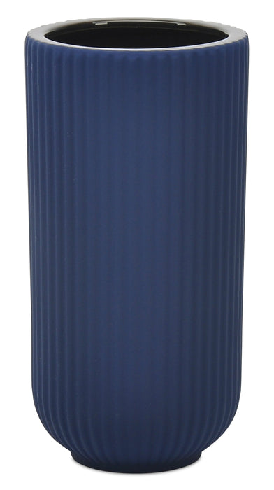 Navy 9\" Ceramic Ridged Vase