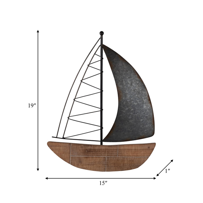 Metal 19\" Boat Wall Decoration - Brown 