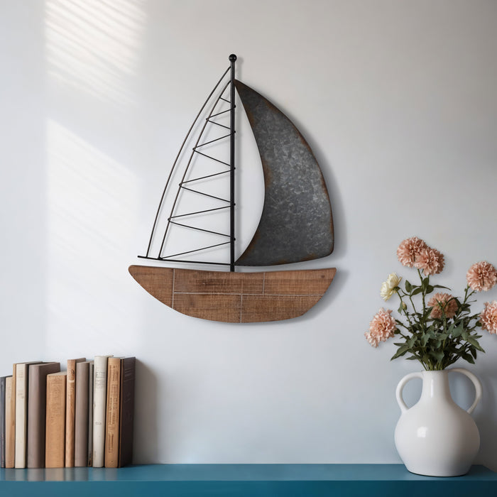 Metal 19\" Boat Wall Decoration - Brown 