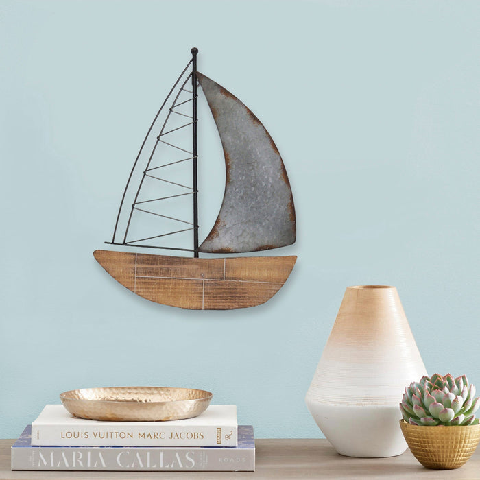 Metal 19\" Boat Wall Decoration - Brown 