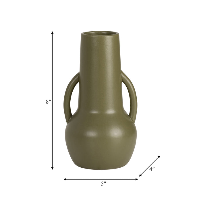 Ceramic 8\" Vase with Handles - Olive