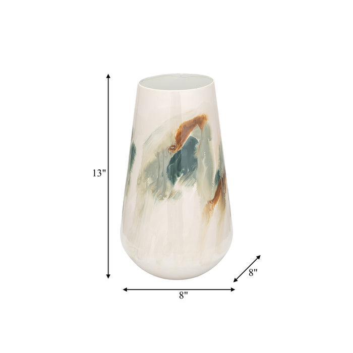Iron 13\" Coloured Stained Vase - White