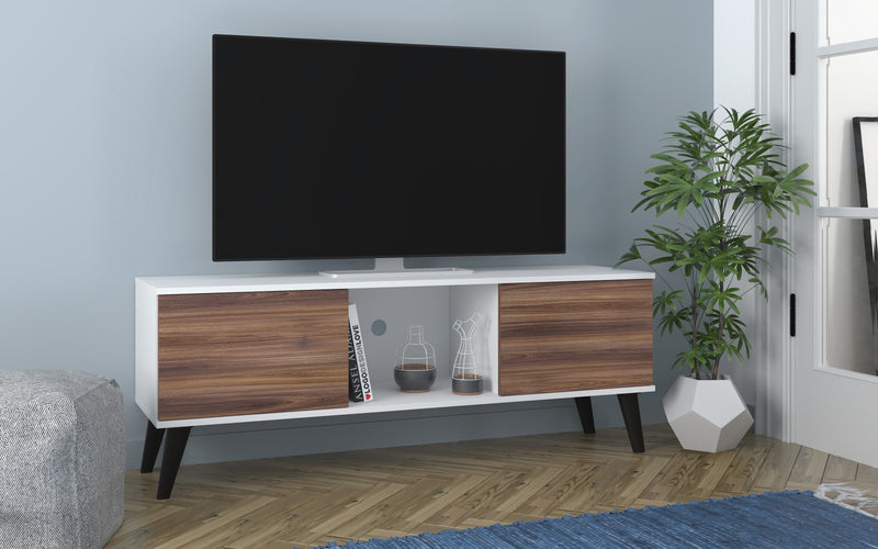 Manhattan Comfort Doyers 53.15\" Mid-Century Modern TV Stand - White & Nut Brown
