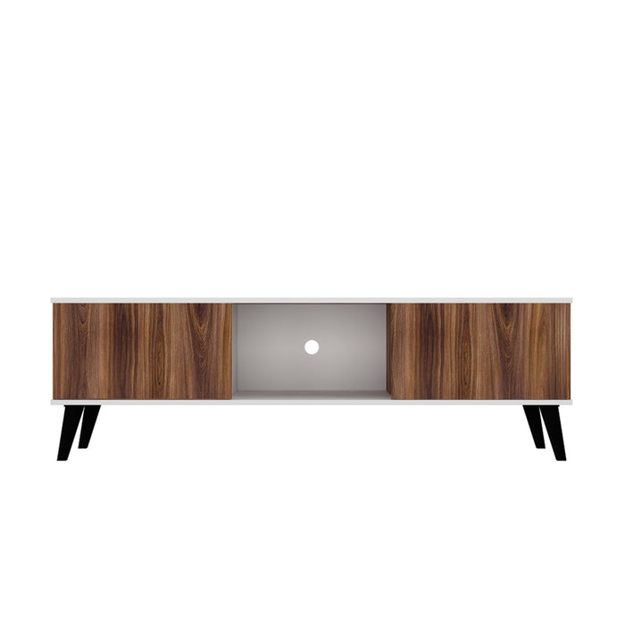 Manhattan Comfort Doyers 62.20\" Mid-Century Modern TV Stand - White & Nut Brown