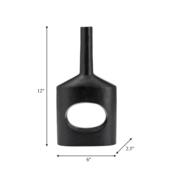 Metal 12\" Small Modern Open Cut-Out Vase - Black