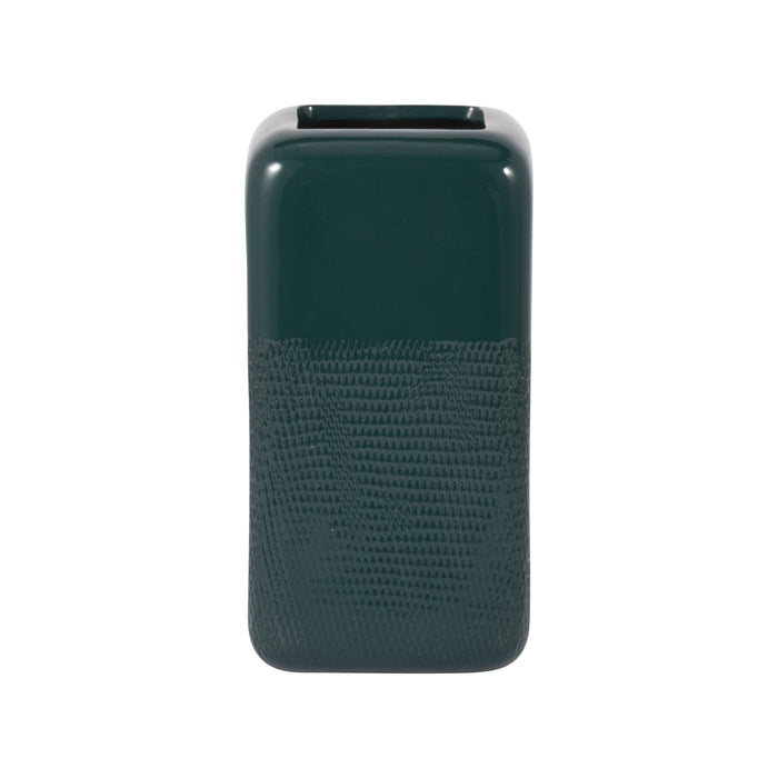 Ceramic 10\" Squared Groove Vase - Forest Green
