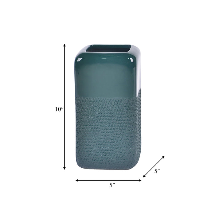 Ceramic 10\" Squared Groove Vase - Forest Green
