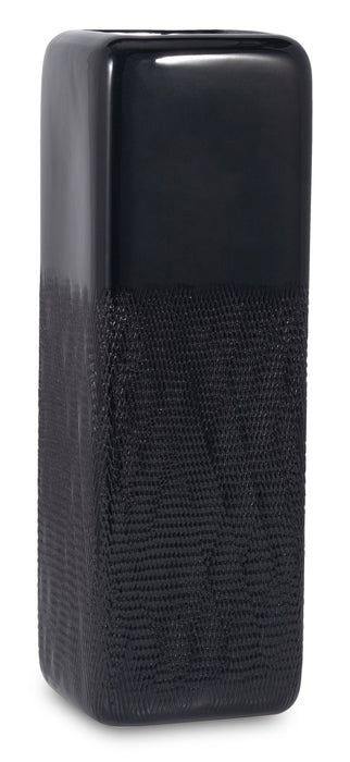 Ceramic 18\" Squared Groove Vase - Black 