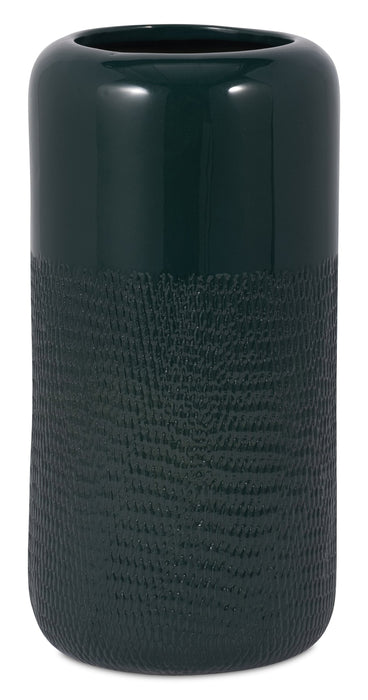 Forest Green 10\" Ceramic Grooved Vase
