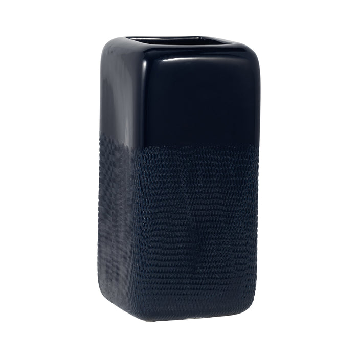 Ceramic 12\" Squared Groove Vase - Navy Blue 
