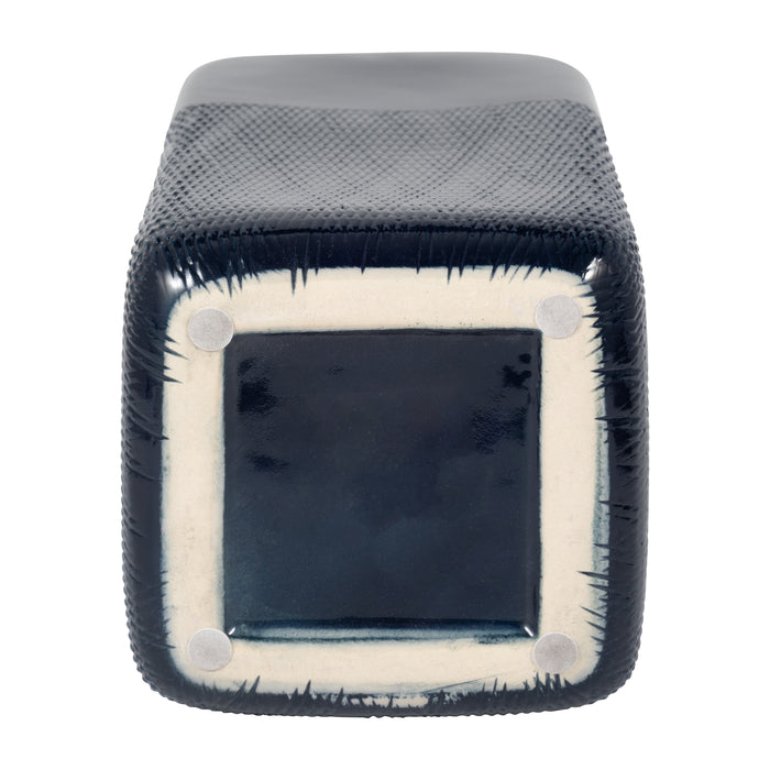 Ceramic 12\" Squared Groove Vase - Navy Blue 