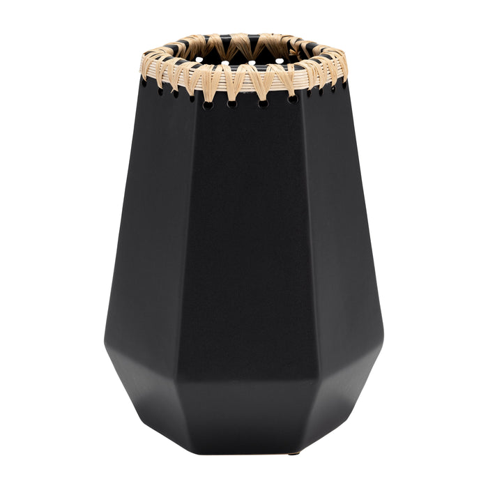 Ceramic 11\" Vase with Weaving - Black