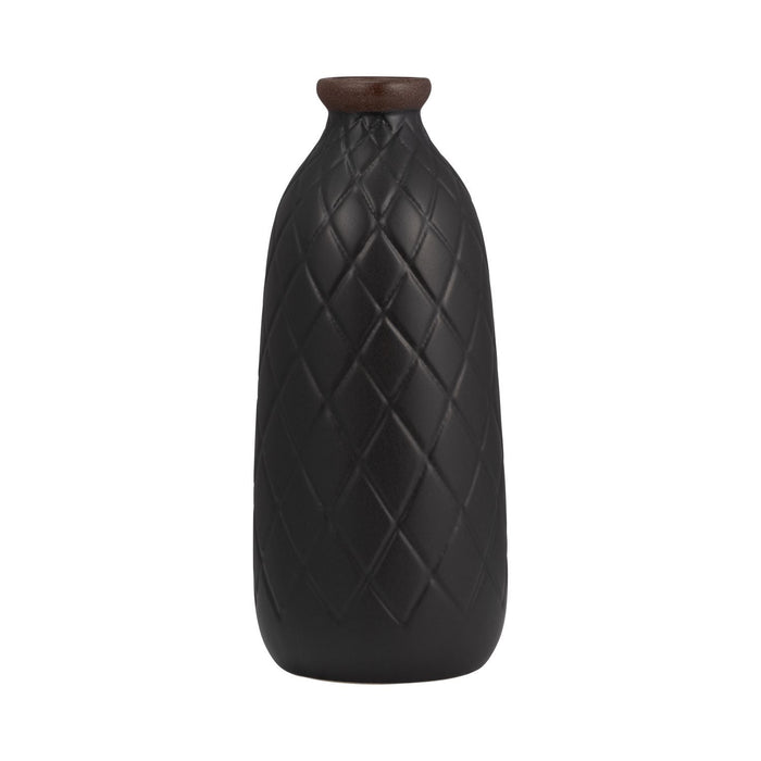 Ceramic 12\" Plaid Textured Vase - Black 