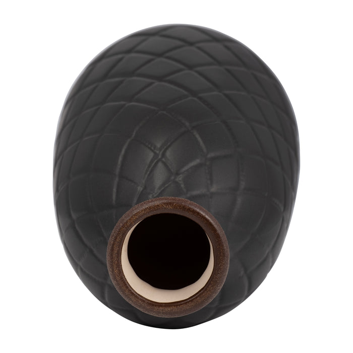 Ceramic 12\" Plaid Textured Vase - Black 