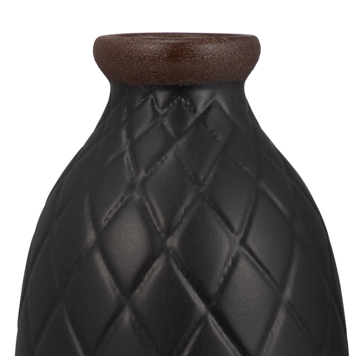 Ceramic 12\" Plaid Textured Vase - Black 