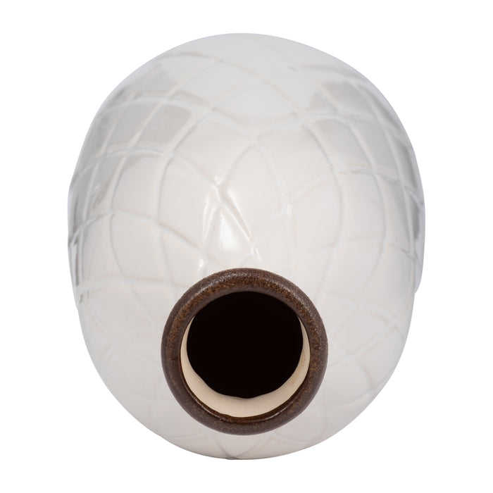 Ceramic 12\" Plaid Textured Vase - White 