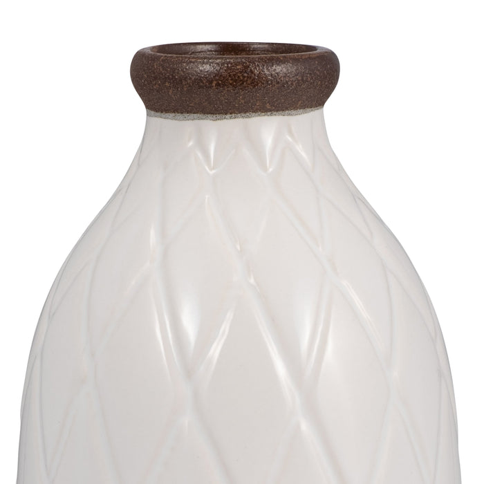Ceramic 12\" Plaid Textured Vase - White 