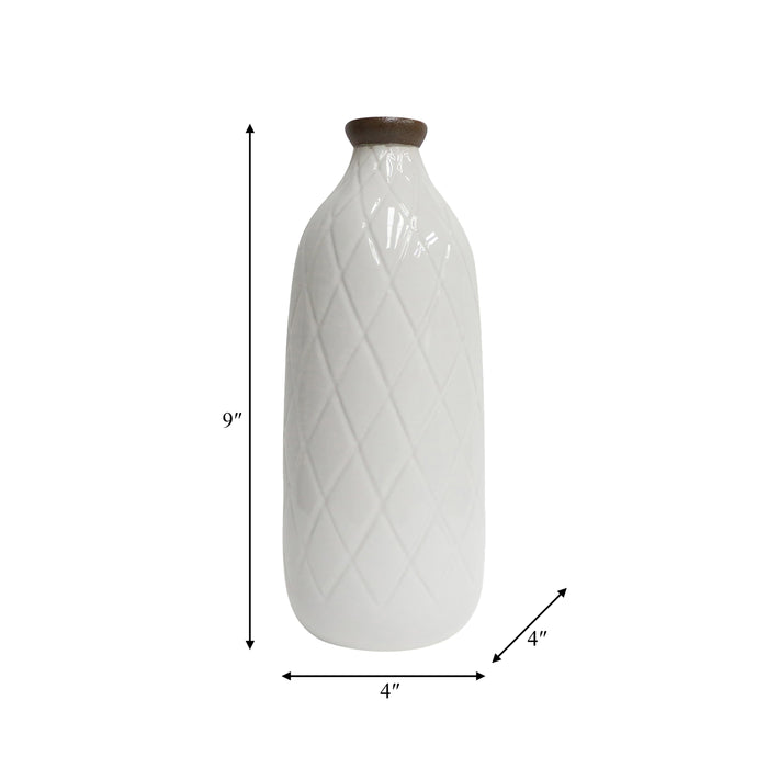 Ceramic 12\" Plaid Textured Vase - White 