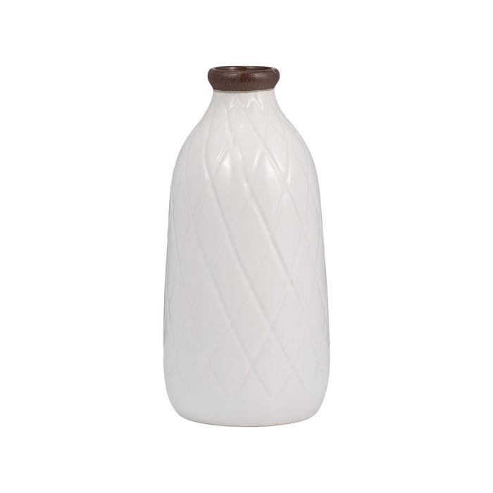 Ceramic 12\" Plaid Textured Vase - White 