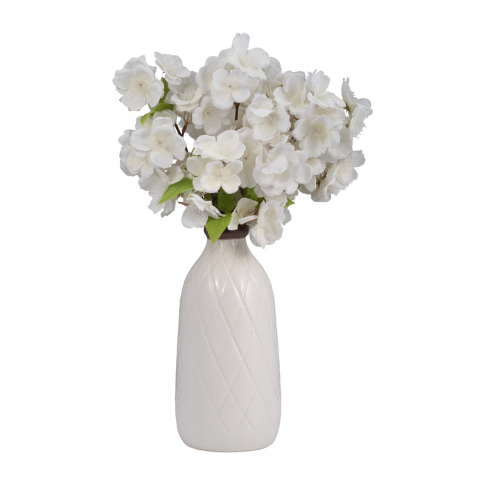 Ceramic 12\" Plaid Textured Vase - White 