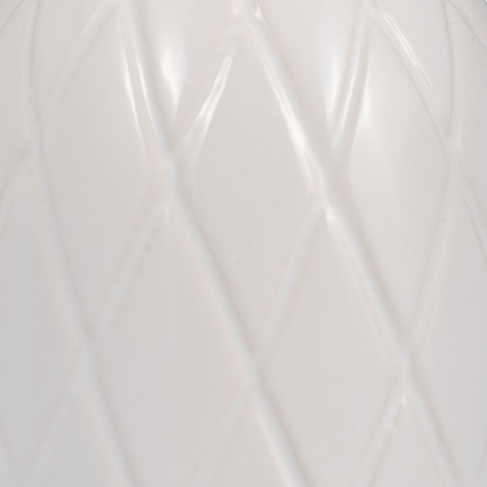 Ceramic 12\" Plaid Textured Vase - White 