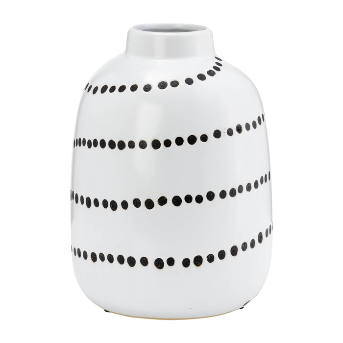 Ceramic 9\" Spiral Dot Flower Vase - White and Black